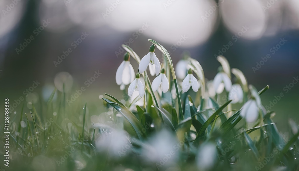 Fototapeta premium snowdrop spring flowers in the grass 