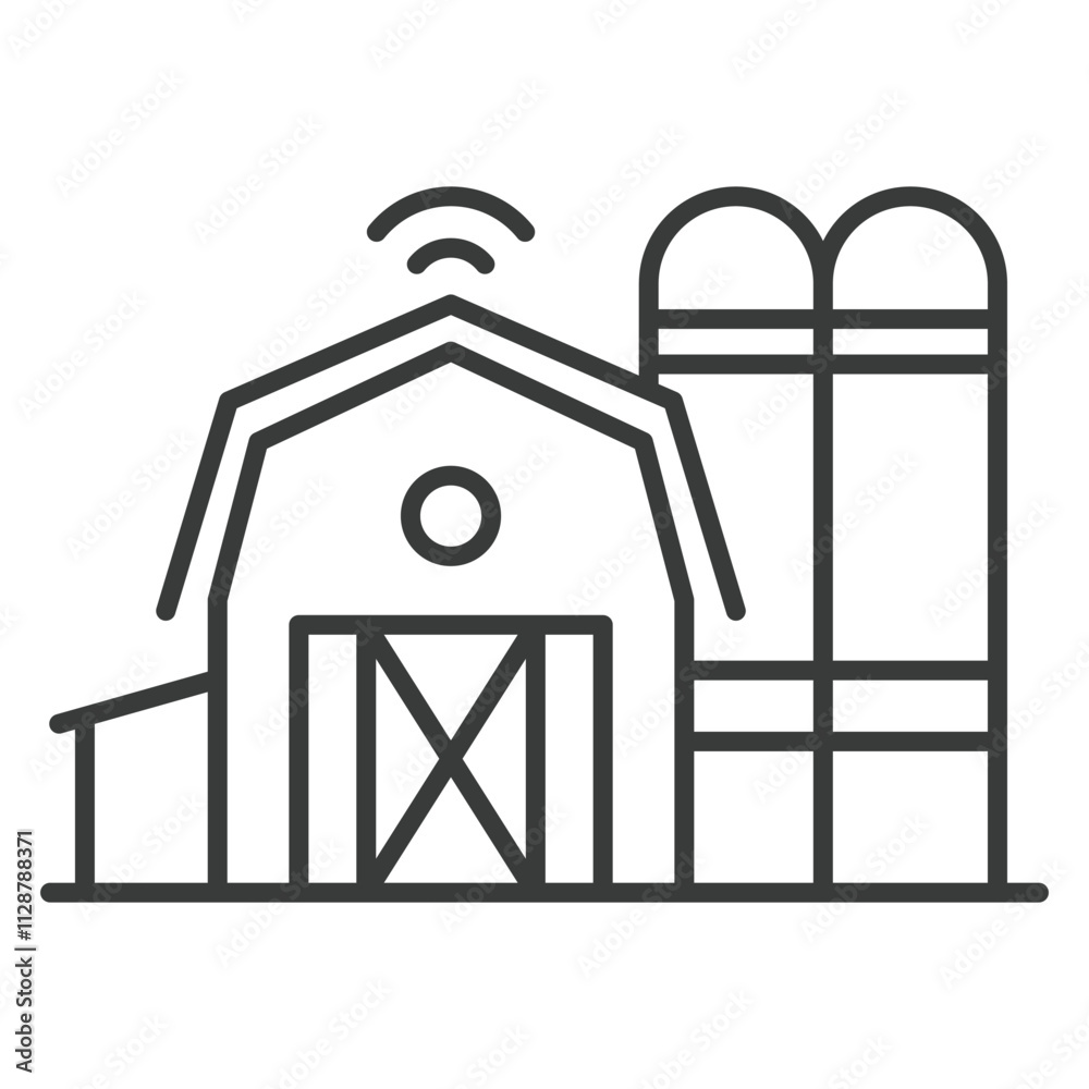 Smart farming processing facility icon in line design. Farming, processing, facility, production, technology, on white background vector. Smart farming processing facility editable stroke icon Smart farming processing facility icon in line design. Farming, processing, facility, production, technology, on white background vector. Smart farming processing facility editable stroke icon