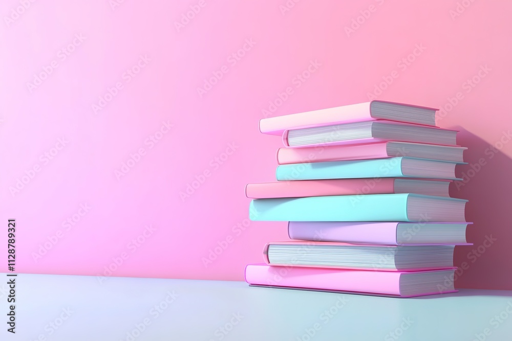 Stack of colorful books on pastel background Stack of colorful books on pastel background