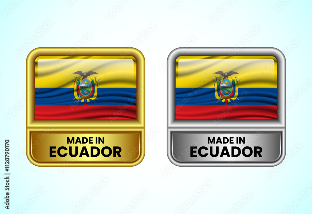 Made in Ecuador label icon in gold and silver color. Flag icon set for business Made in Ecuador label icon in gold and silver color. Flag icon set for business
