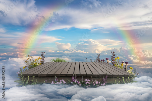 bridge platform with sky and rainbow in the background, pet loss, remembrance  photo