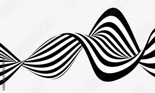 Abstract wave background, black and white wavy stripes or lines design.