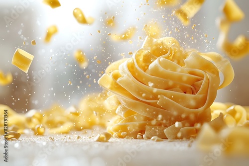 Falling Raw Tagliatelle, Tagliolini, Fettuccine Pasta photo