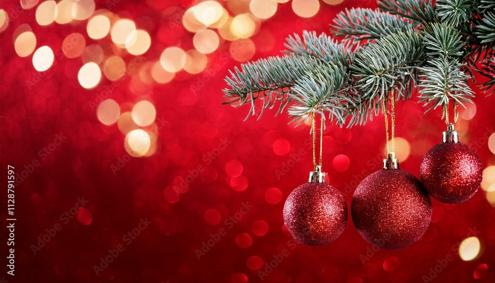 Obraz premium Christmas Tree In Red Shiny Glittering Background or christmas decoration on red