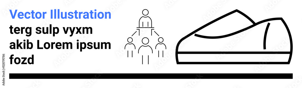Hierarchical organizational chart, human figures, shoe outline, and text. Ideal for business management, team structure, corporate hierarchy, fashion industry, footwear design, product presentation Hierarchical organizational chart, human figures, shoe outline, and text. Ideal for business management, team structure, corporate hierarchy, fashion industry, footwear design, product presentation