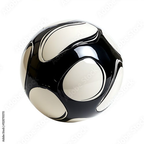 A black and white soccer ball with white spots photo
