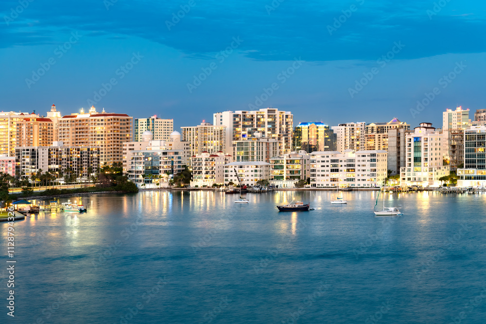 Sarasota skyline at night, Florida, United States Sarasota skyline at night, Florida, United States