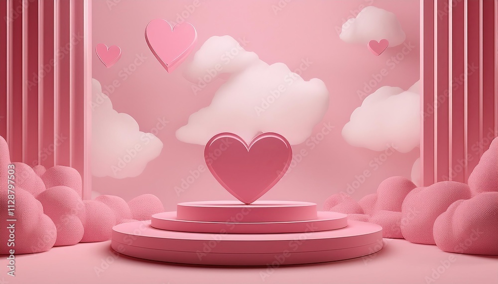 Valentine background with podium, cloud, heart 3d render Valentine background with podium, cloud, heart 3d render