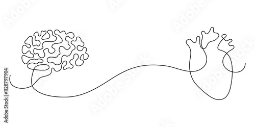 Сonnection between human brain and heart. Relationship between mind and feelings.