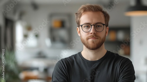 Portrait of a Young Man with a Beard Wearing Glasses