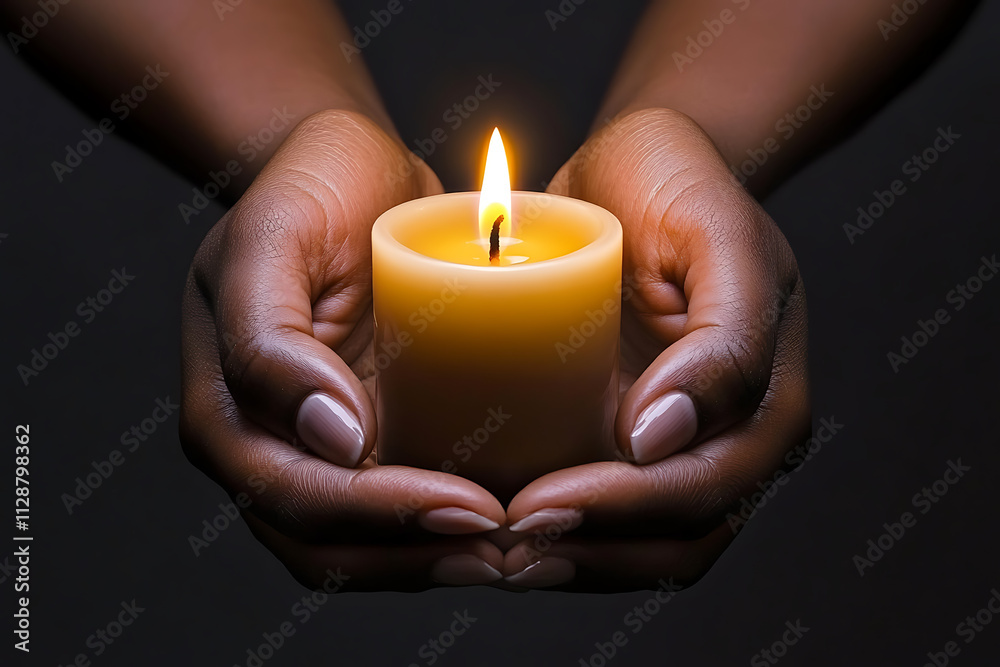 A Pair of Hands Gently Holding a Lit Candle in Darkness; A Symbol of Hope and Remembrance A Pair of Hands Gently Holding a Lit Candle in Darkness; A Symbol of Hope and Remembrance