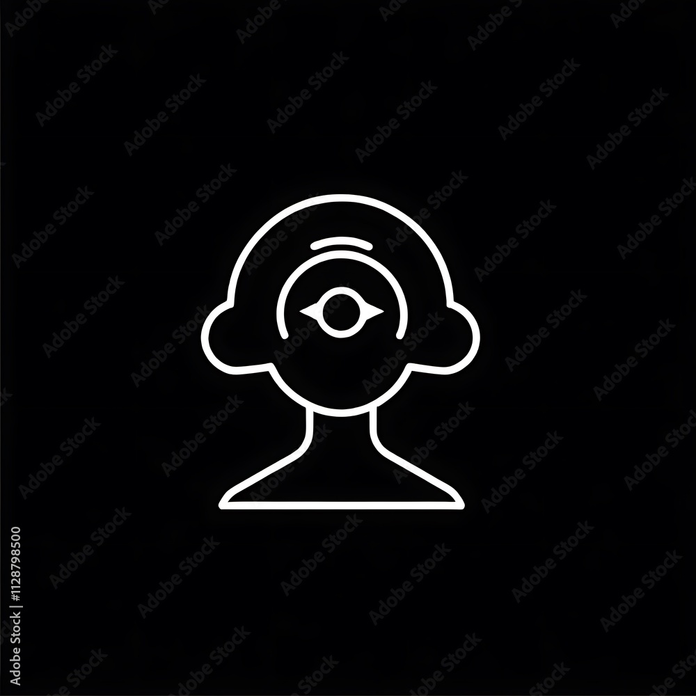 Mindful Meditation: A simple line icon depicting a human silhouette with a third eye open, symbolizing mindfulness, awareness, and inner peace. The icon is set against a black background. Mindful Meditation: A simple line icon depicting a human silhouette with a third eye open, symbolizing mindfulness, awareness, and inner peace. The icon is set against a black background.