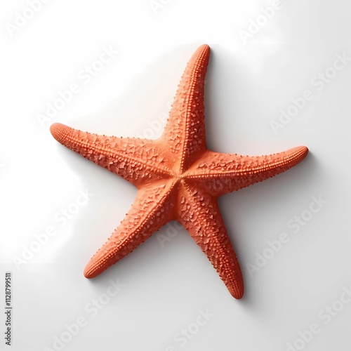 A clean silhouette of a coral-colored starfish on a white background, with subtle texturing and soft, rounded arms that convey a playful, summery vibe.