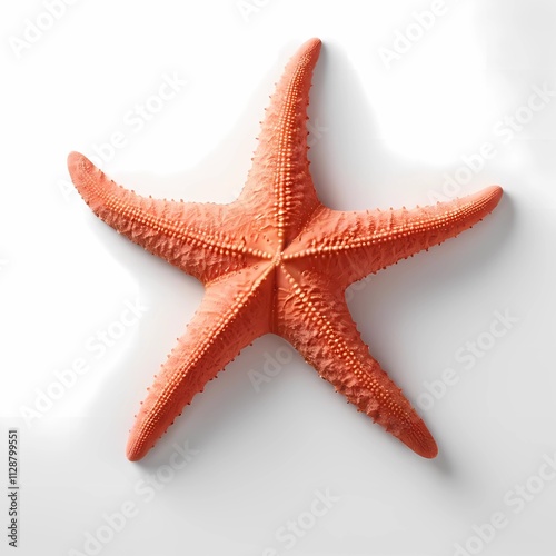 A clean silhouette of a coral-colored starfish on a white background, with subtle texturing and soft, rounded arms that convey a playful, summery vibe.