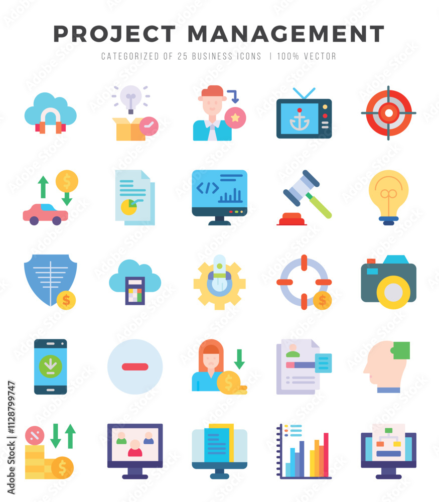 Vector icons set of Project Management. Flat style Icons. Vector icons set of Project Management. Flat style Icons.