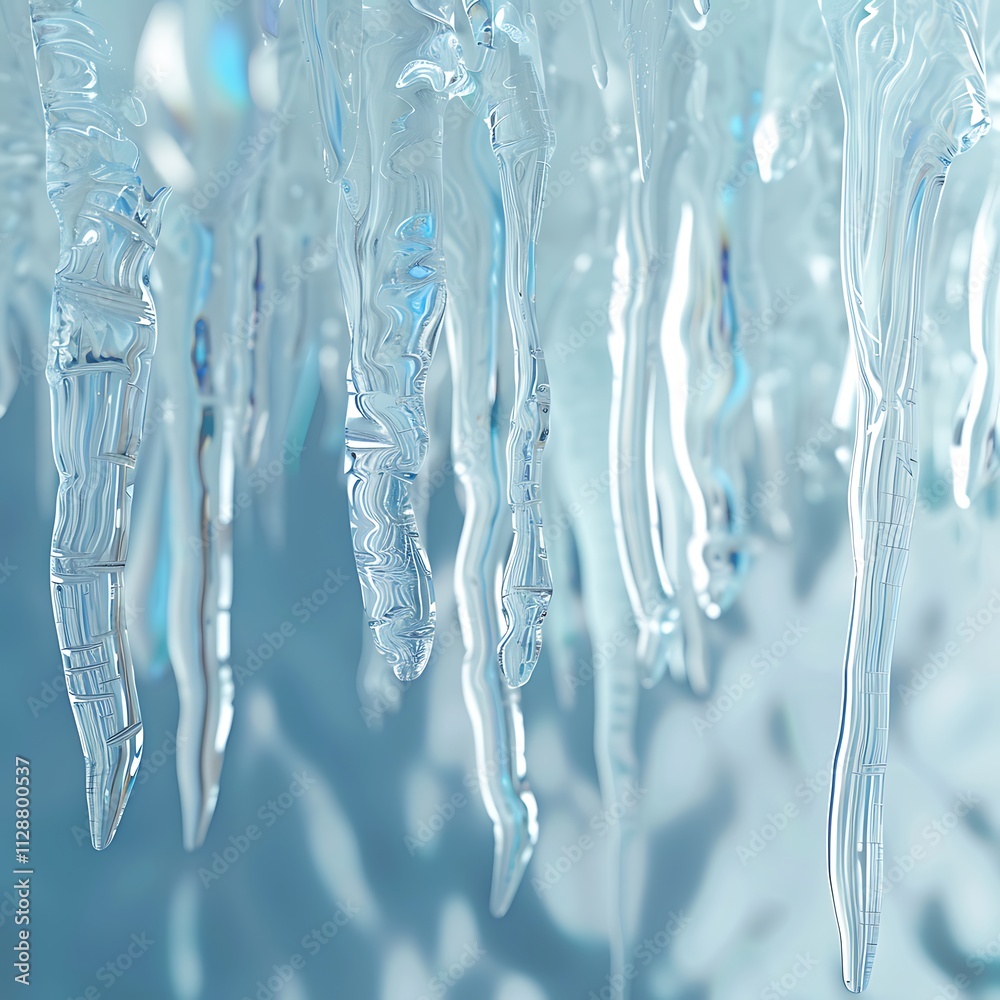 Series of icicles hanging from roof, icicles Hanging Against a Blue and White Blurred Background, Seamless Icicle Texture for Winter Themes. Series of icicles hanging from roof, icicles Hanging Against a Blue and White Blurred Background, Seamless Icicle Texture for Winter Themes.