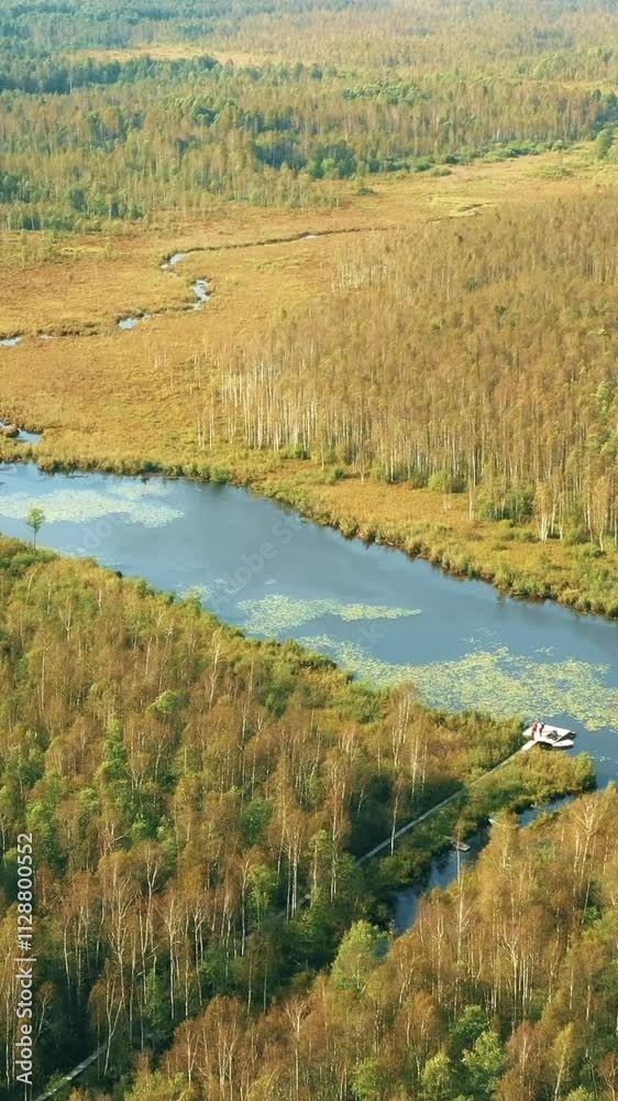 4K Aerial View Of Summer Curved River Landscape In Autumn Evening. Domzheritsy, Vitebsk Region, Belarus. Buzyanka River 4K Aerial View Of Summer Curved River Landscape In Autumn Evening. Domzheritsy, Vitebsk Region, Belarus. Buzyanka River
