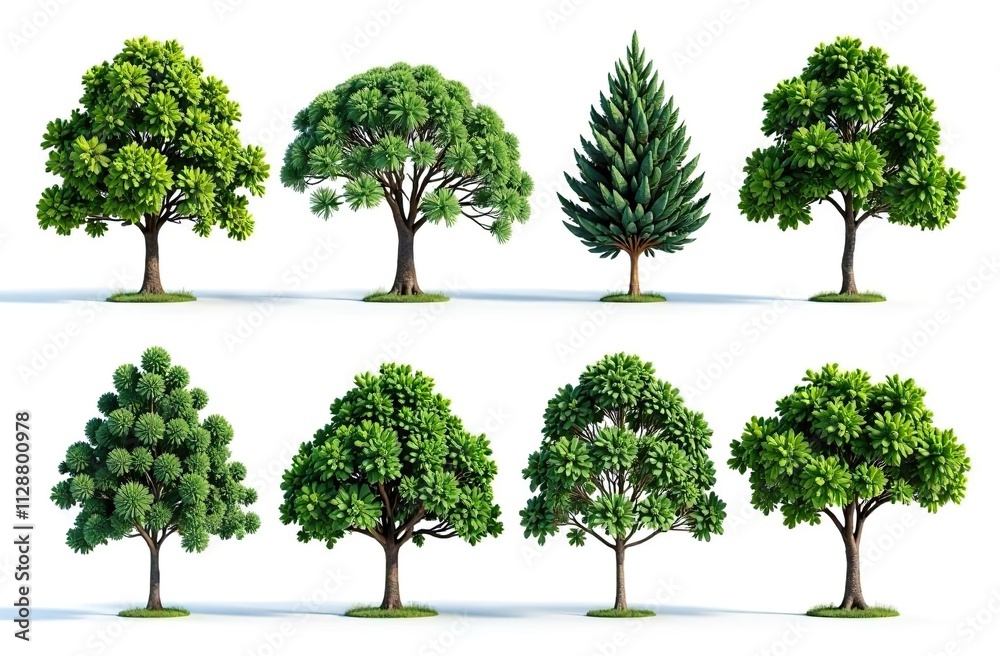 Collection Beautiful 3D Trees Isolated on white background , Use for visualization in architectural design or garden decorate