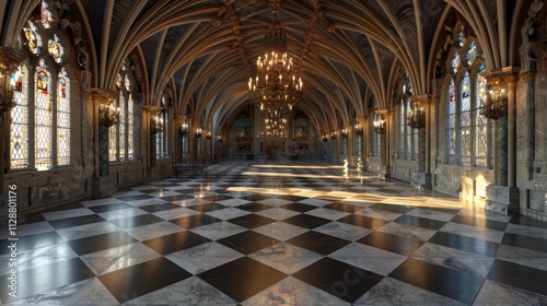 Fantasy medieval Great Hall in the royal palace.