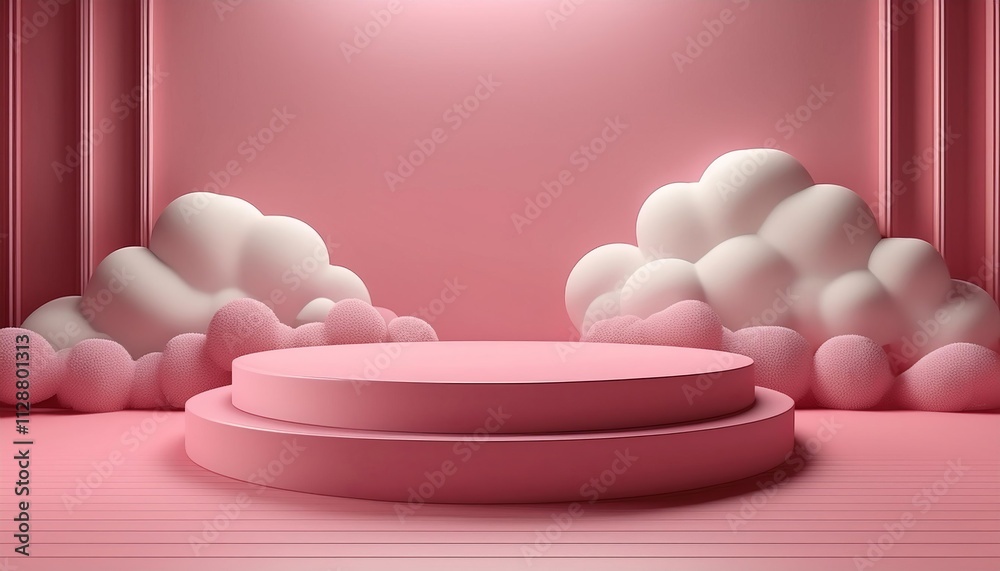Valentine background with podium, cloud, heart 3d render Valentine background with podium, cloud, heart 3d render