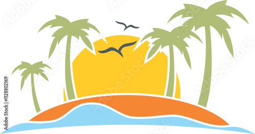 beach palm tree sun vector design