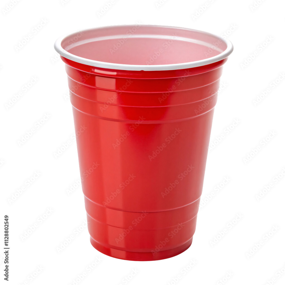 A single red plastic cup with a shiny surface and a clean, minimalist design. Versatile and lightweight, isolated on a transparent background A single red plastic cup with a shiny surface and a clean, minimalist design. Versatile and lightweight, isolated on a transparent background