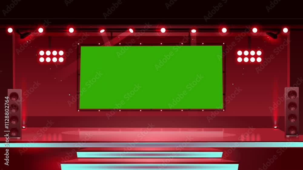 Concert stage with animated DJ lights and green screen background for party and event videos