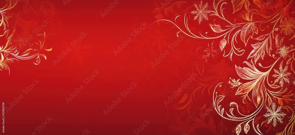 Elegant floral design on red background, intricate golden patterns, decorative elements, suitable for festive occasions, invitations, or wallpapers., copy space for text Elegant floral design on red background, intricate golden patterns, decorative elements, suitable for festive occasions, invitations, or wallpapers., copy space for text