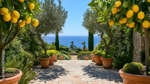 Wallpaper Mural Amalfi Coast Mediterranean garden with lemon trees and ocean views, vibrant Italian retreat Torontodigital.ca