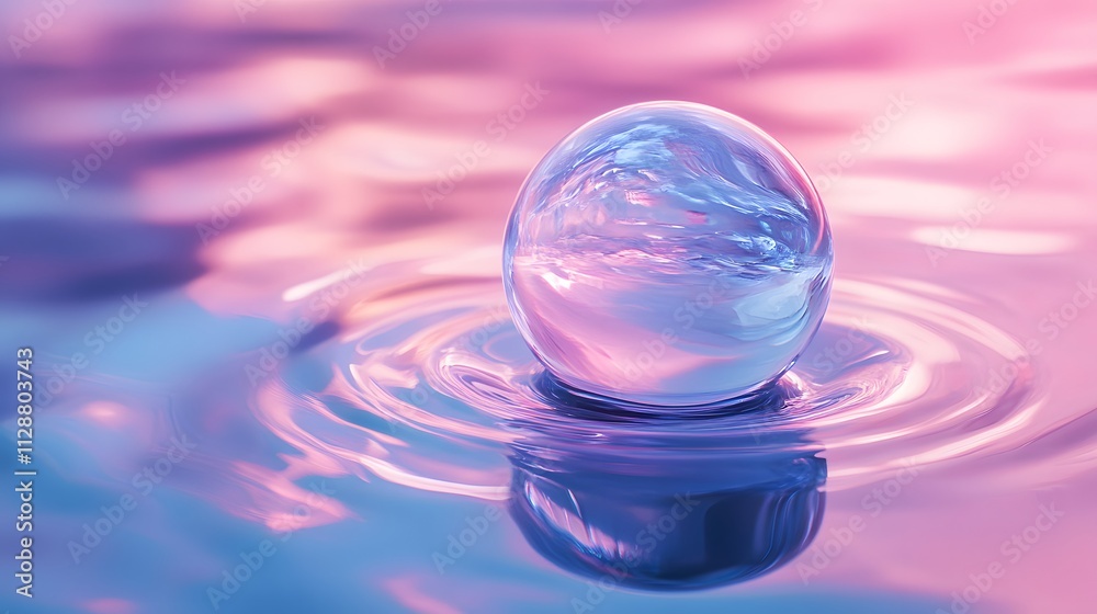 Glass Orb Resting On Pastel Water Surface Glass Orb Resting On Pastel Water Surface