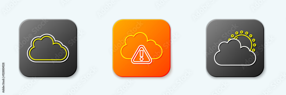 Set line Cloud, Storm warning and Sun and cloud weather icon. Vector Set line Cloud, Storm warning and Sun and cloud weather icon. Vector