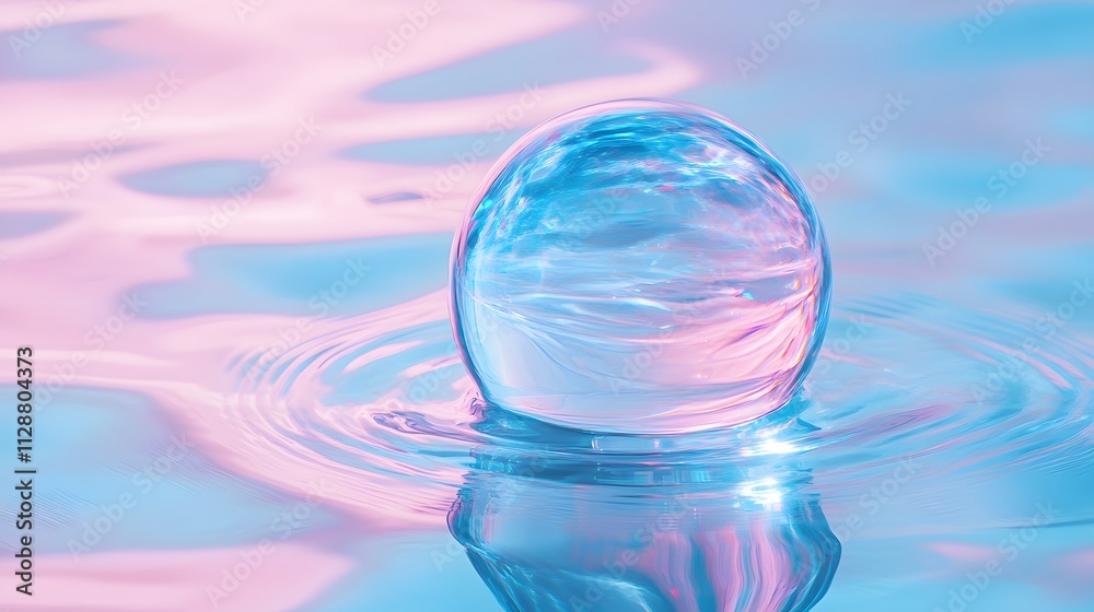 Pastel Blue Bubble Floating on Water Surface
