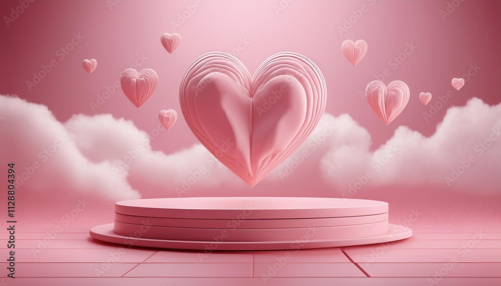 Valentine background with podium, cloud, heart 3d render Valentine background with podium, cloud, heart 3d render