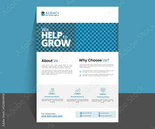 Minimal, modern Blue Corporate creative, digital marketing agency,marketing modern layout, elegant, abstract,A4,Template business, flyer design for agency business and personal use.
