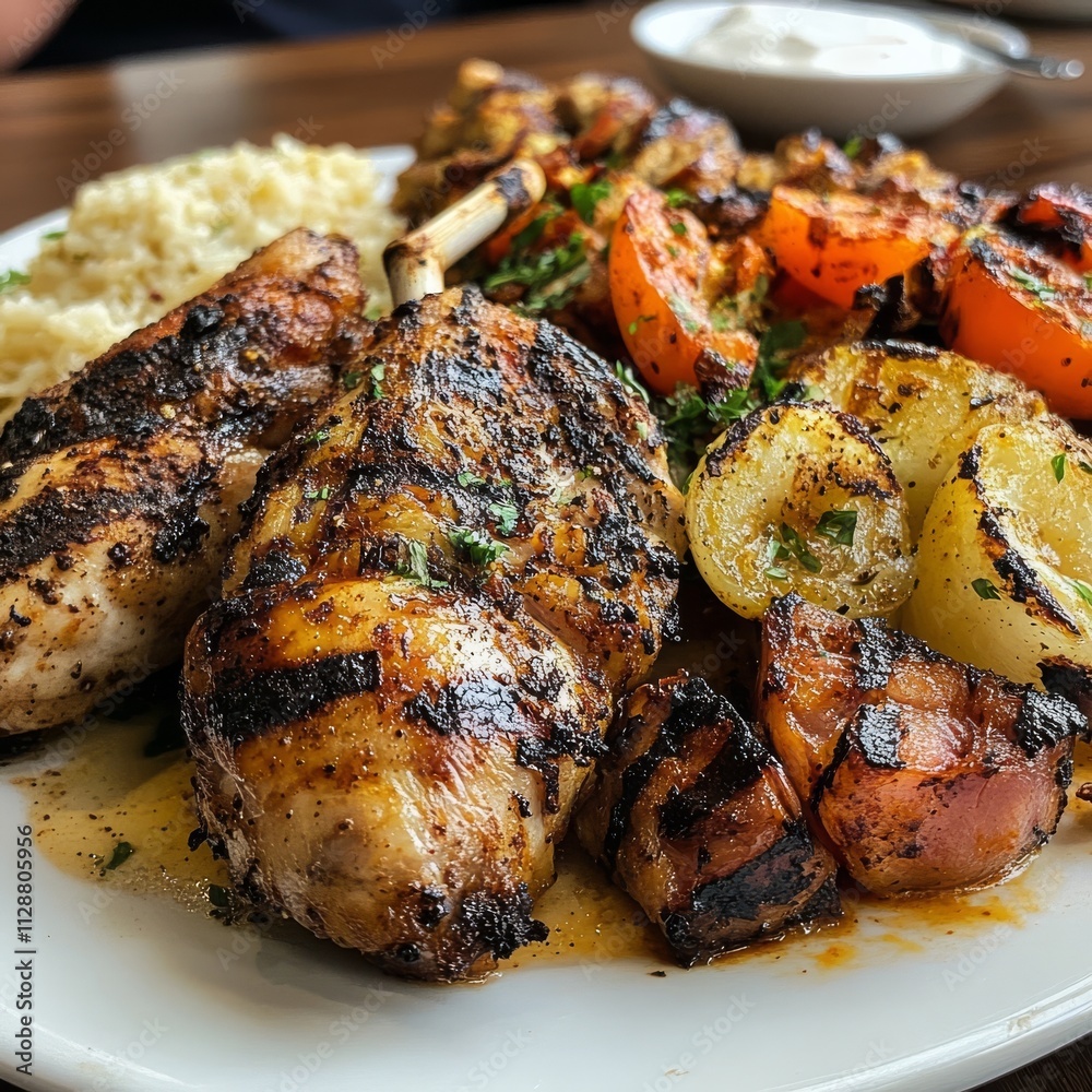 Vertical shot of a grilled chicken dish. Vertical shot of a grilled chicken dish.