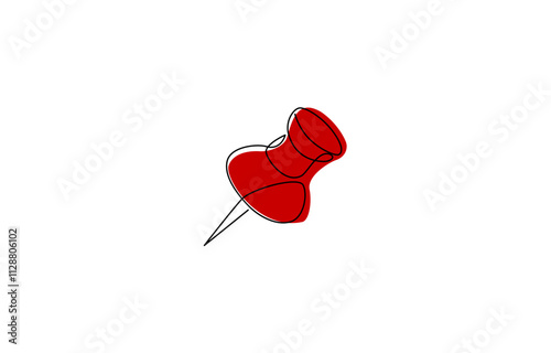 Continuous one line drawing of a paper pin. Drawing pin, Vector illustration. Single line pushpin, A pushpin drawn in one line. Minimalist linear pin icon attaching paper.