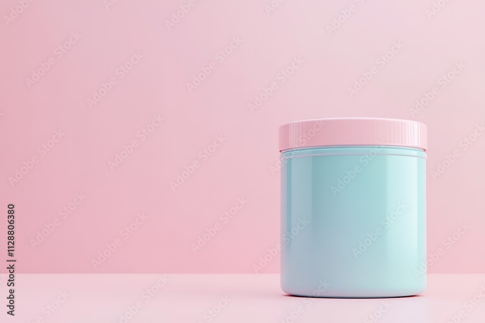 Minimalist blue jar on pink background, simplicity and clean design. Minimalist blue jar on pink background, simplicity and clean design.