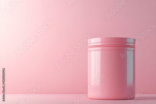 Minimalist pink container on pink background with copy space photo