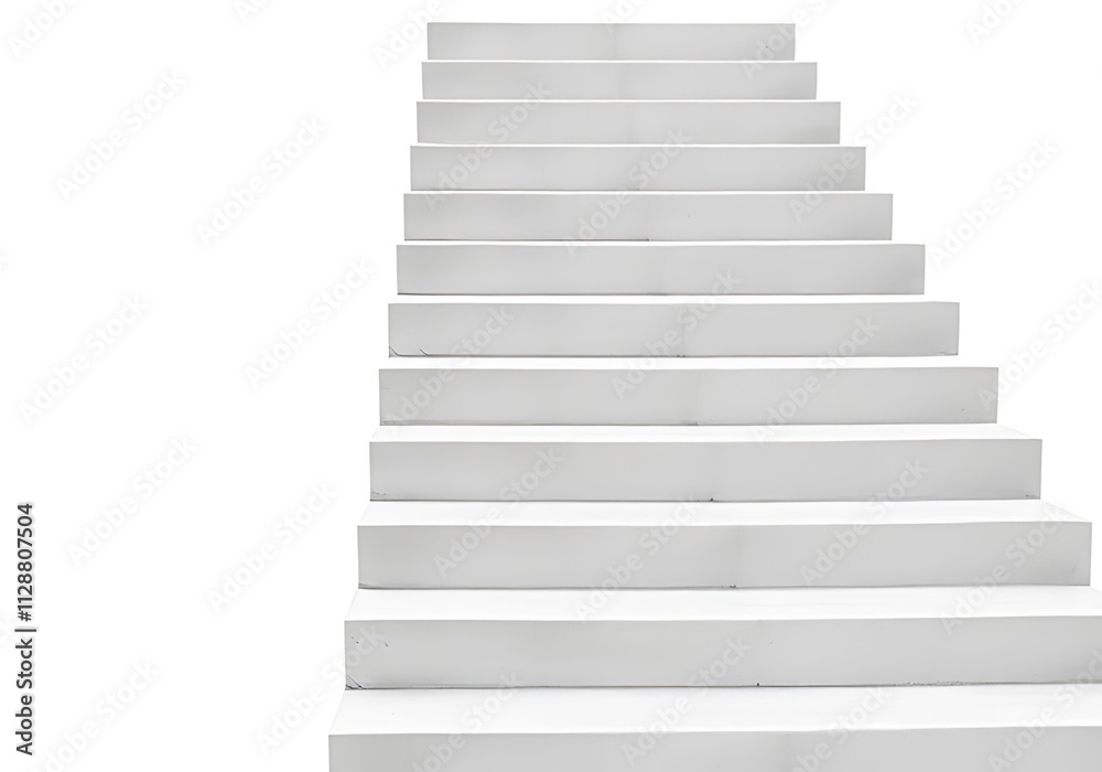 Concrete stairs on an isolated white background. Minimalistic design with a contemporary look. Concept of modern architecture