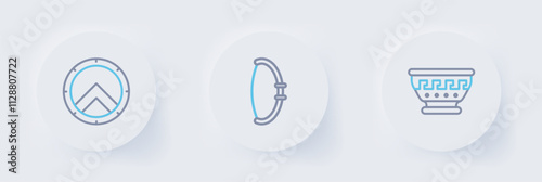 Set line Greek ancient bowl, Medieval and shield icon. Vector