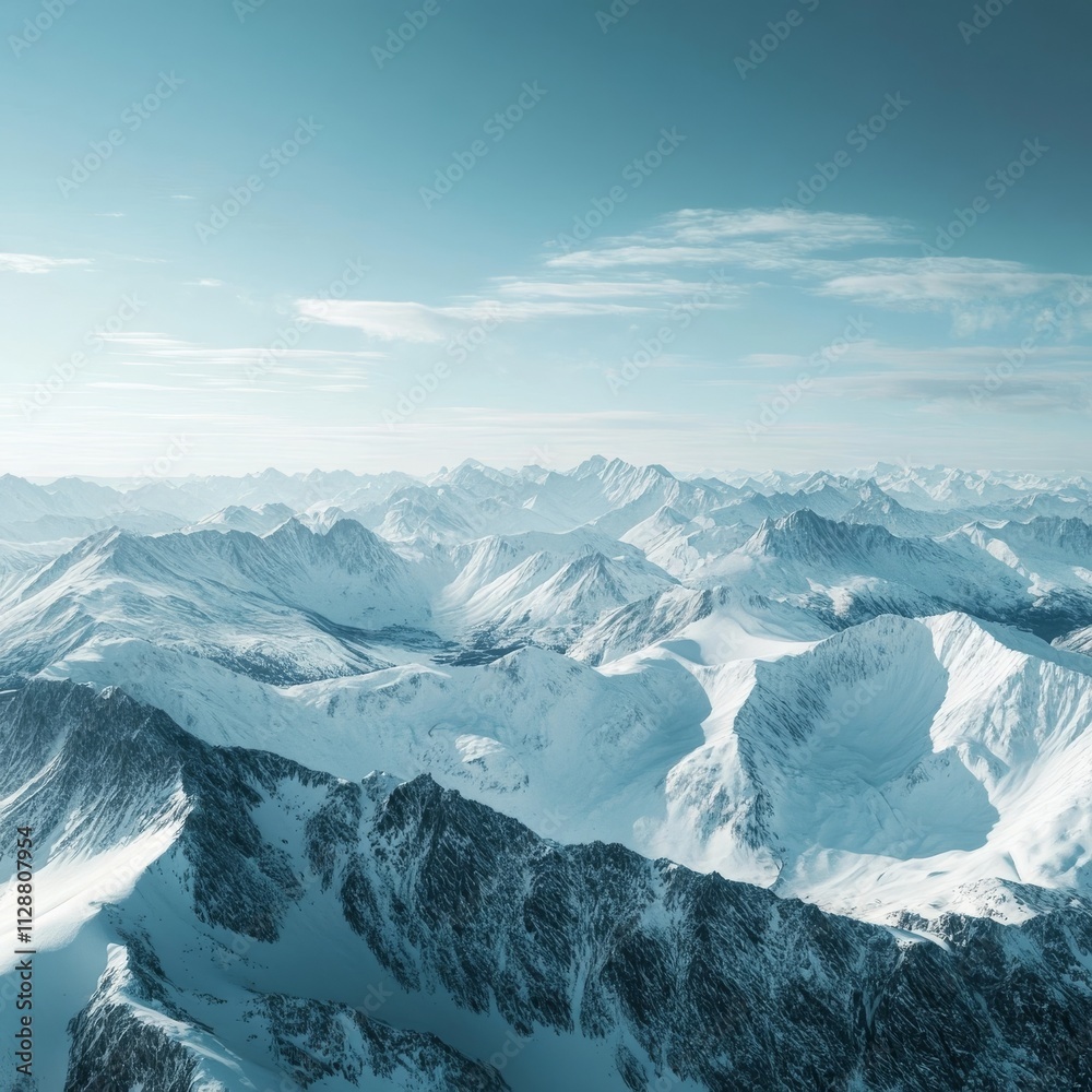 Fototapeta premium Snowy mountain range from above