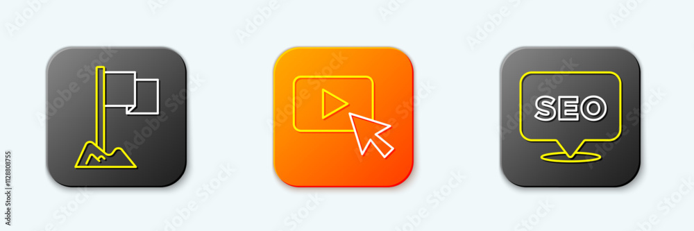 Set line Location marker, Advertising and SEO optimization icon. Vector Set line Location marker, Advertising and SEO optimization icon. Vector
