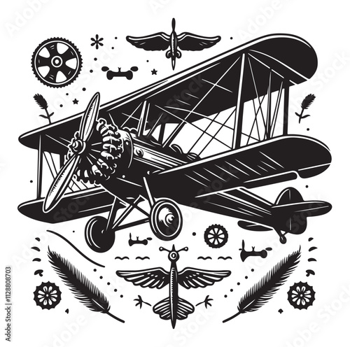 biplane silhouette vector illustration