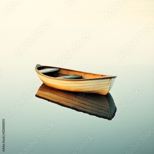 Serene Landscapes of Tranquil Waters: Symbolism through the Solitary Dinghy on Calm Surface photo