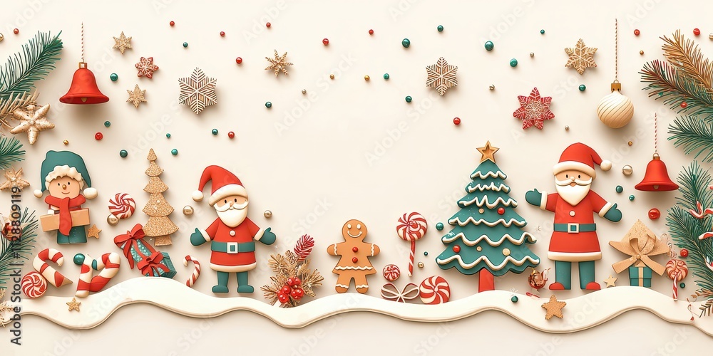 Santa Clauses, Illustrated Characters, Snowflake Platform, Christmas Elements, Christmas banner Santa Clauses, Illustrated Characters, Snowflake Platform, Christmas Elements, Christmas banner