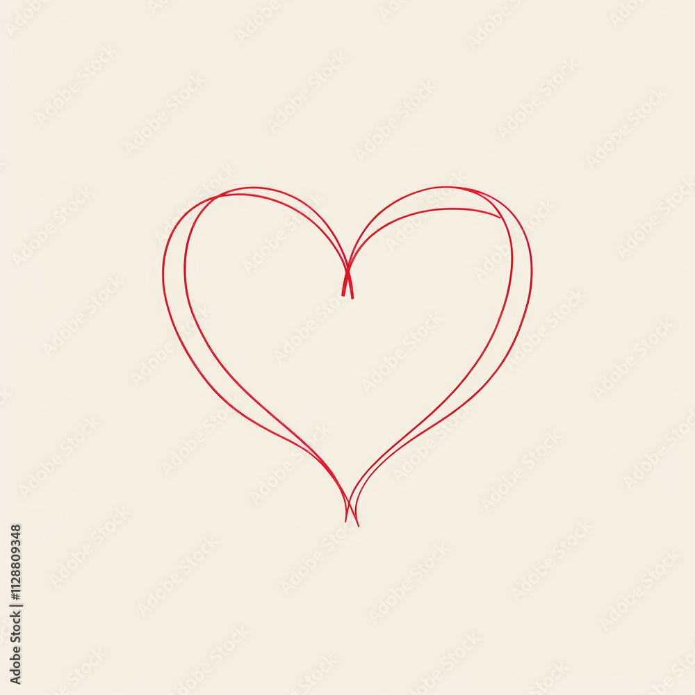Minimalist heart design showcasing elegance through a single unbroken red line on a beige background Minimalist heart design showcasing elegance through a single unbroken red line on a beige background
