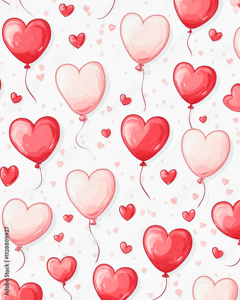 Playful pattern of pink and red hearts and balloons ideal for party invitations and love notes Playful pattern of pink and red hearts and balloons ideal for party invitations and love notes