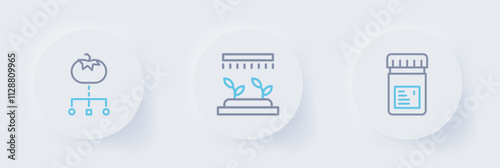 Set line Jar with additives, Automatic irrigation sprinklers and Genetically modified food icon. Vector