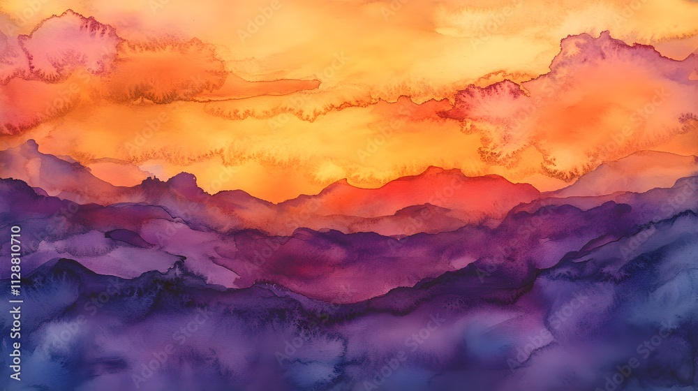 Abstract Watercolor Landscape Sunset Over Mountains Abstract Watercolor Landscape Sunset Over Mountains