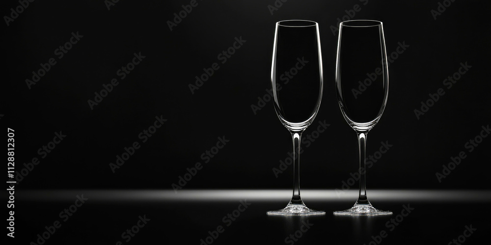 Elegant minimalistic composition of two champagne glasses against a soft bokeh backdrop Elegant minimalistic composition of two champagne glasses against a soft bokeh backdrop